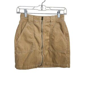 Hollister XS Camel Corduroy High Rise Mini Skirt Zip Front Pockets